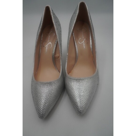Jessica Simpson Lindiza Silver Sparkly Rhinestone Pointed Toe Stiletto Pumps 8M - Picture 2 of 13